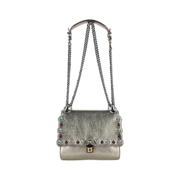 Fendi Mini Kan Studded Metallic Leather Chain Shoulder Bag - Picture 1 of 10